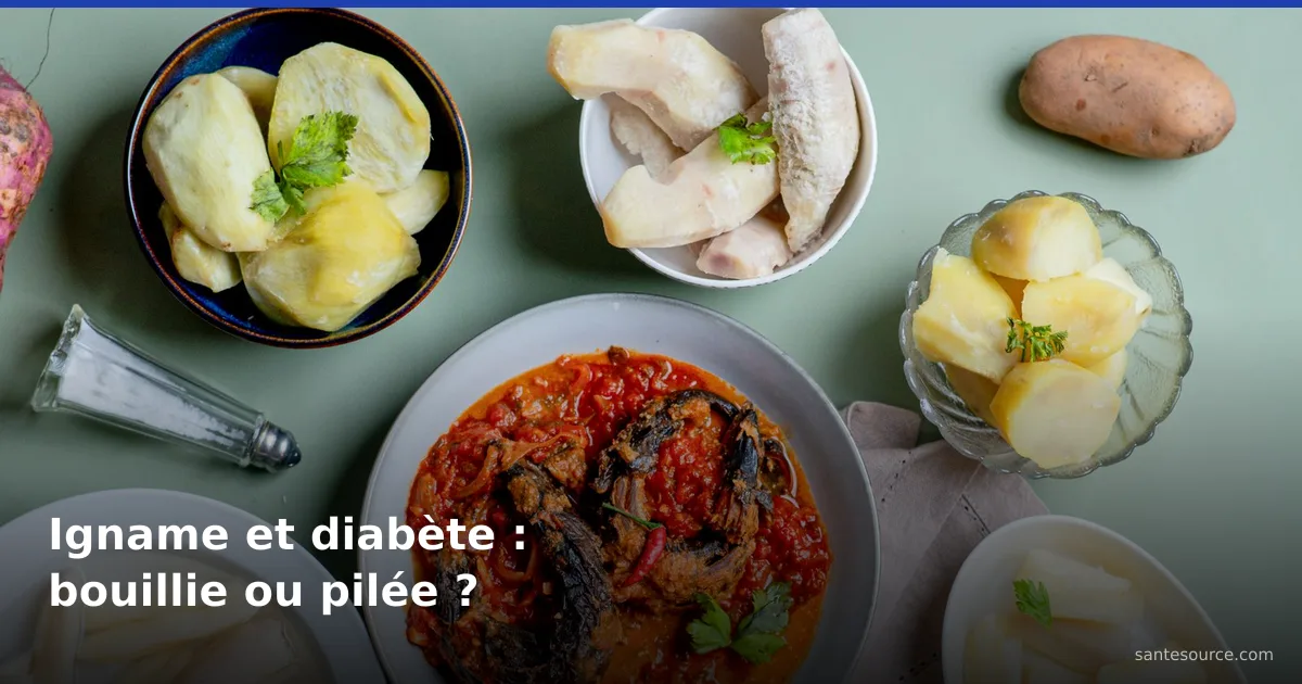 Igname bouillie servie avec une sauce tomate au poisson et d'autres tubercules, un repas à doser en cas de diabète