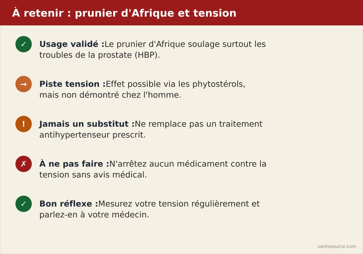 Récapitulatif : ce que le prunier d'Afrique fait et ne fait pas pour la tension artérielle