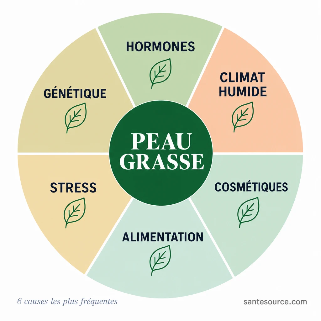 Mindmap des 6 causes principales de la peau grasse