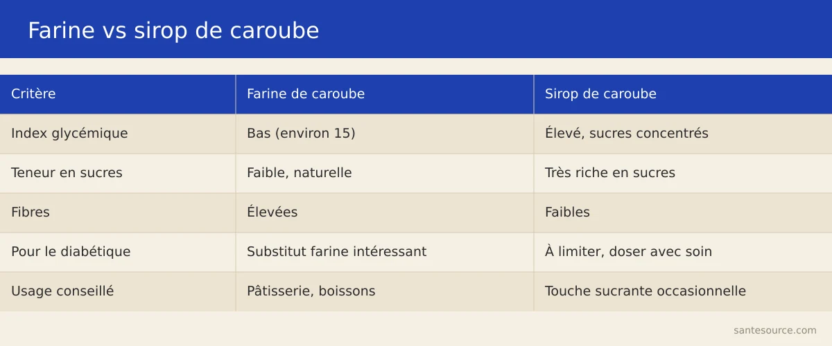 Comparaison entre la farine de caroube à index glycémique bas et le sirop de caroube riche en sucres concentrés