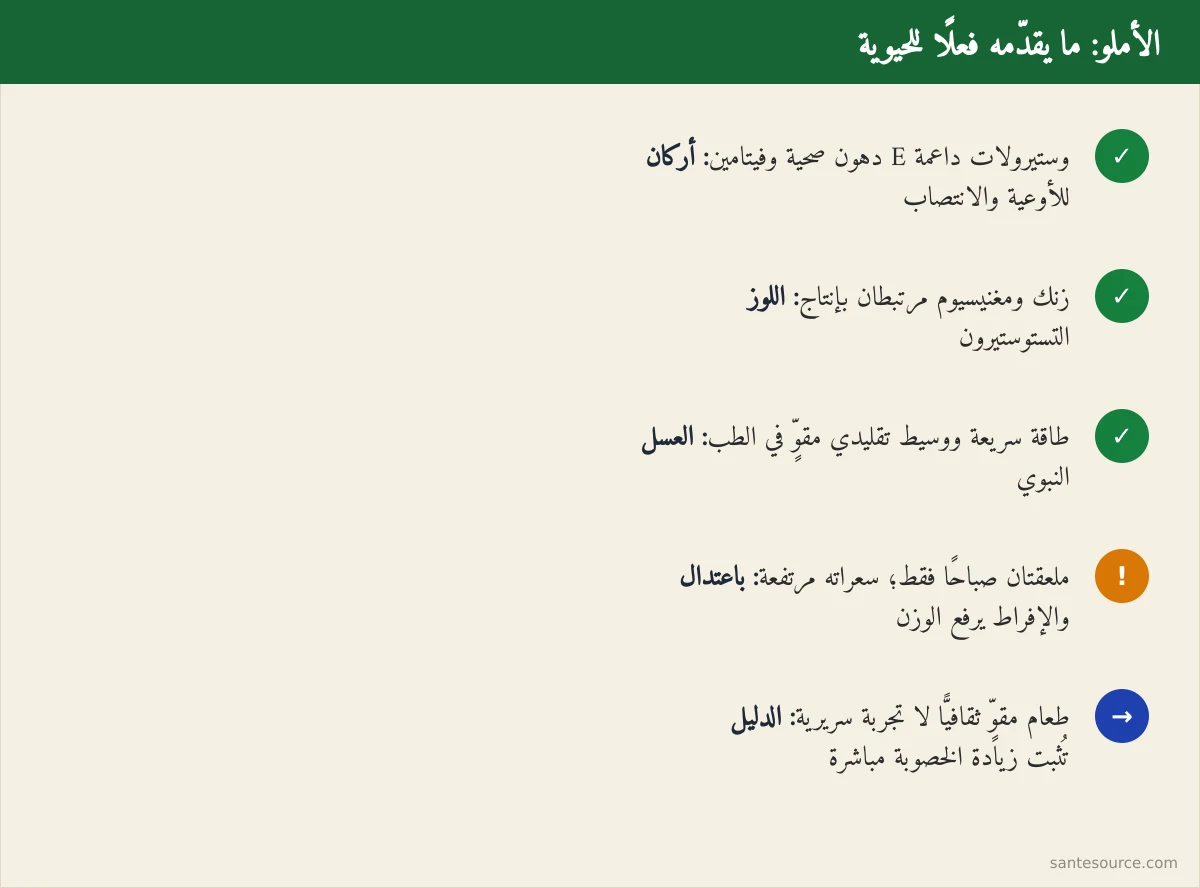 ملخّص مكوّنات الأملو المغربي: أركان ولوز وعسل وفائدته الغذائية للرجل