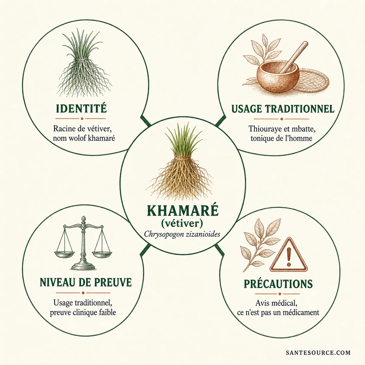 Carte mentale du khamaré : nom wolof, usage traditionnel thiouraye, niveau de preuve et précautions