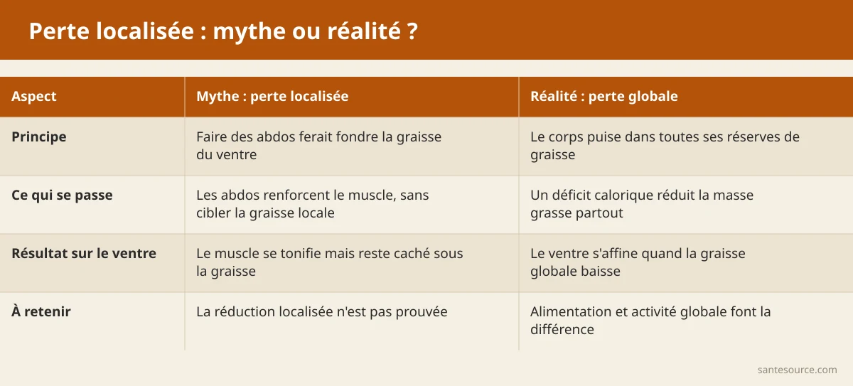 Comparaison entre le mythe de la perte localisée et la perte de graisse globale