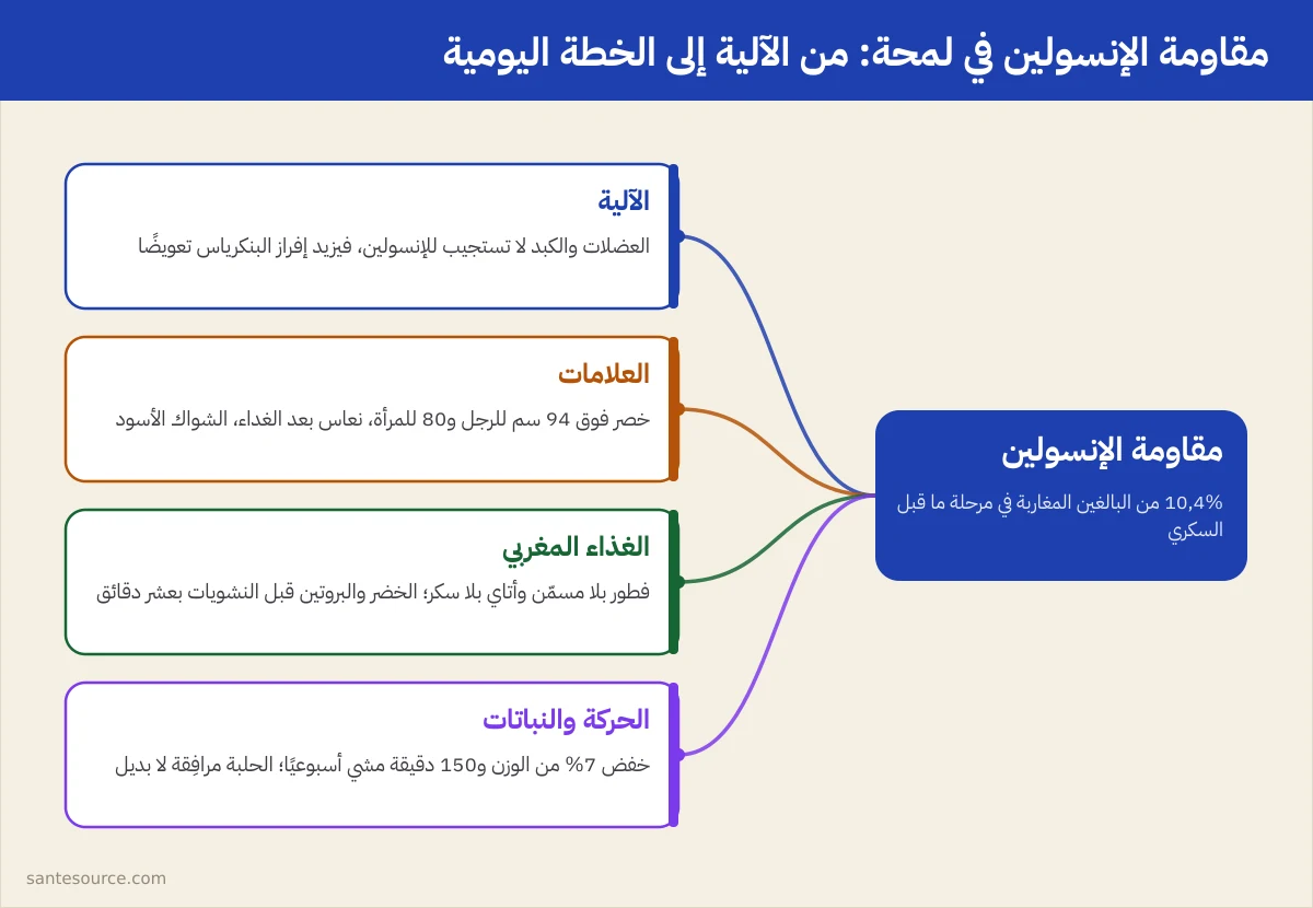 خريطة ذهنية لمقاومة الإنسولين: الآلية، العلامات، الغذاء المغربي، الحركة والنباتات المساعدة