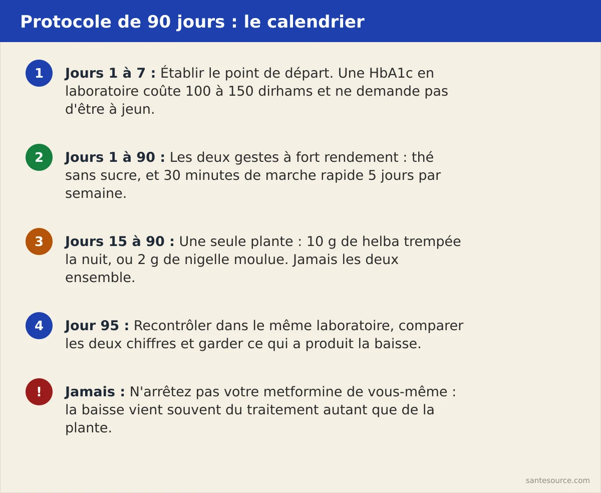 Récapitulatif du protocole de 90 jours pour baisser l'hémoglobine glyquée au Maroc