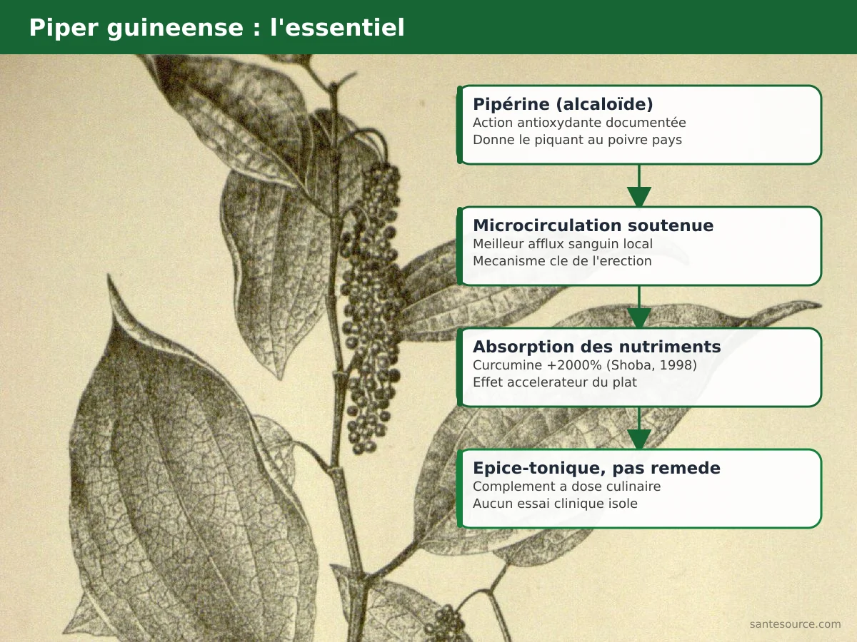 Carte mentale du Piper guineense : pipérine, circulation, digestion et usage tonique ouest-africain