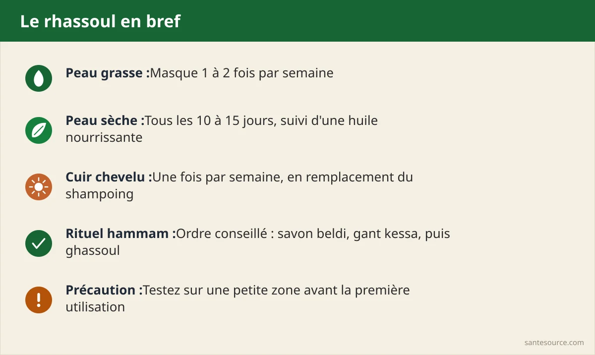 Récapitulatif : fréquence par type de peau et cuir chevelu, ordre du rituel hammam beldi-kessa-ghassoul