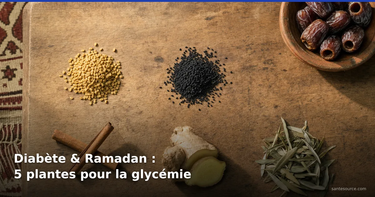 Cinq plantes médicinales marocaines pour stabiliser la glycémie au Ramadan : helba, habba sawda, kerfa, skinjbir et feuilles d'olivier