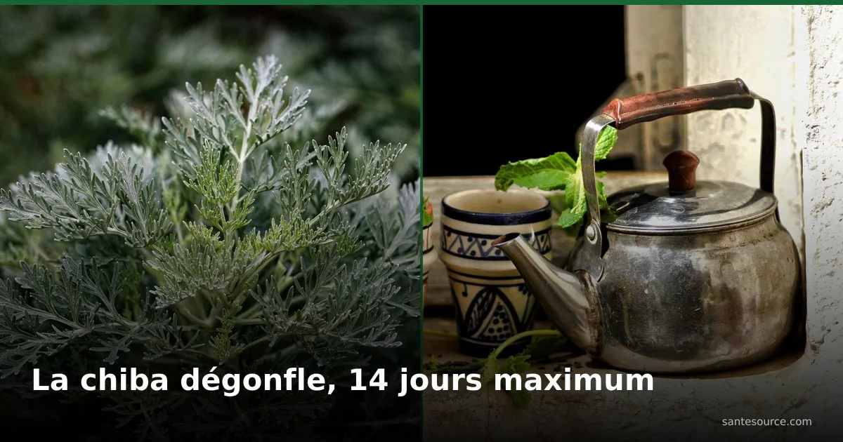 Armoise blanche (chiba) gris-vert et braad marocain en étain avec menthe, remède du ventre gonflé