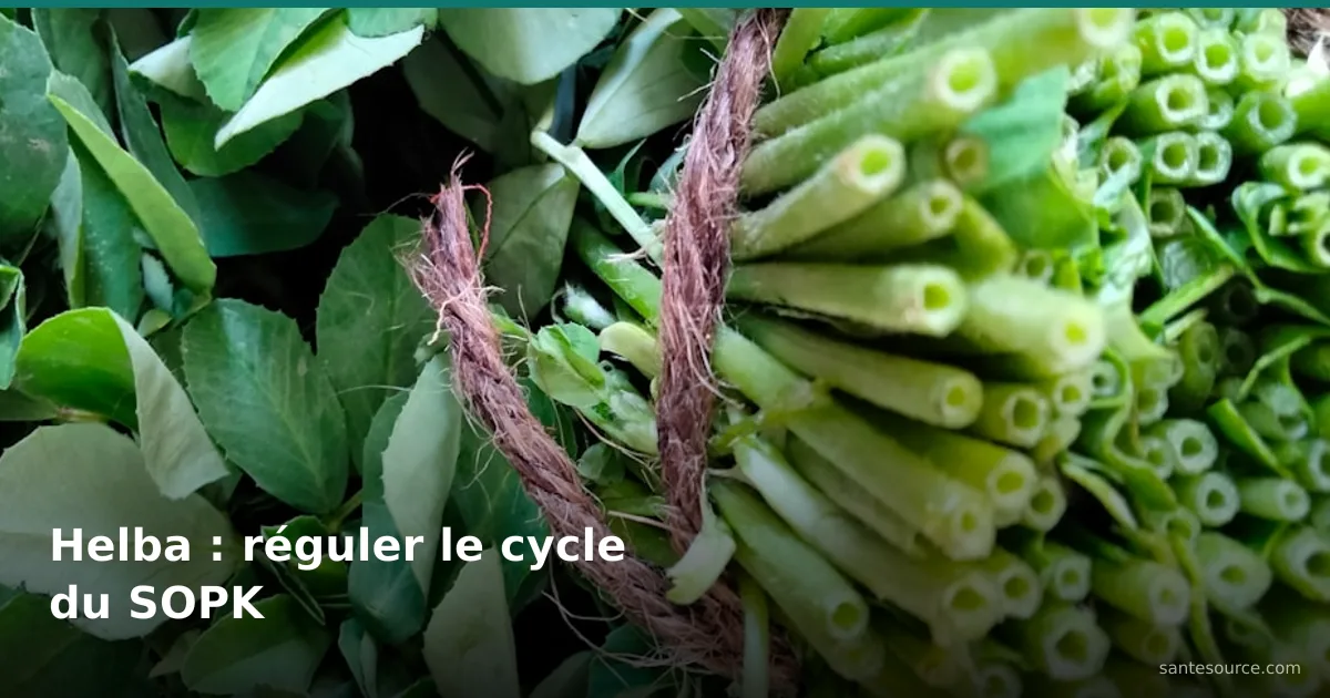 Bottes de fenugrec (helba) frais liées à la ficelle, plante employée contre le SOPK pour réguler le cycle menstruel