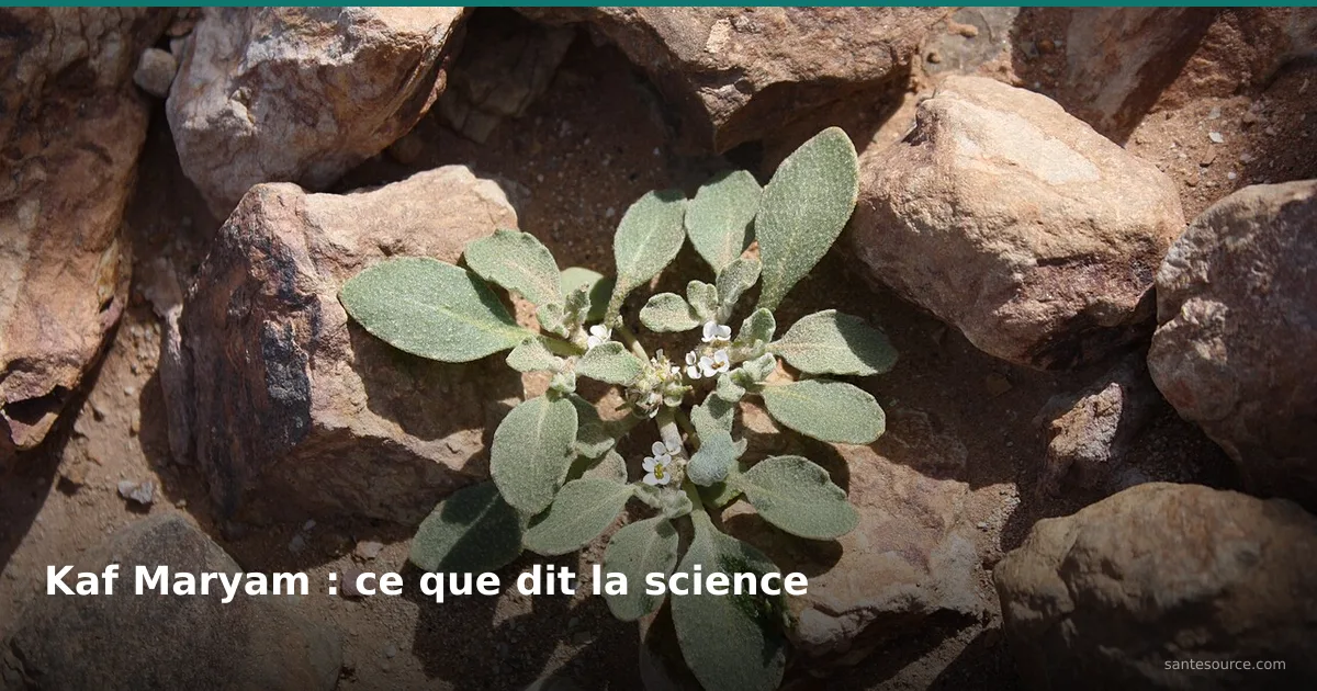 Plante Kaf Maryam (Anastatica hierochuntica) en fleur sur sol rocailleux, remède traditionnel de fertilité au Maroc