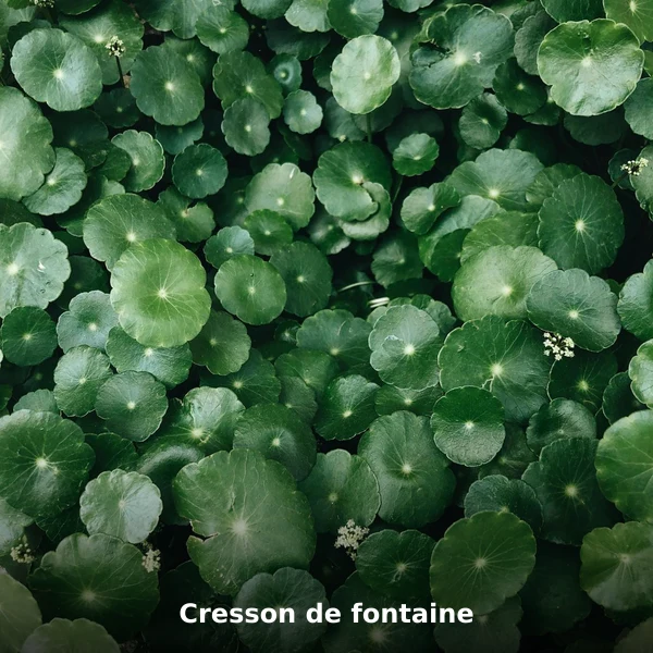 Photographie de Cresson de fontaine (Nasturtium officinale), plante médicinale africaine de la phytothérapie traditionnelle