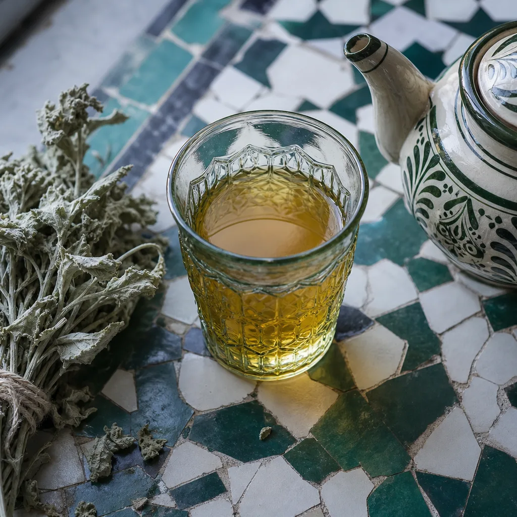 Décoction de marrube blanc (merriwa) pour la bronchite hivernale, tradition marocaine