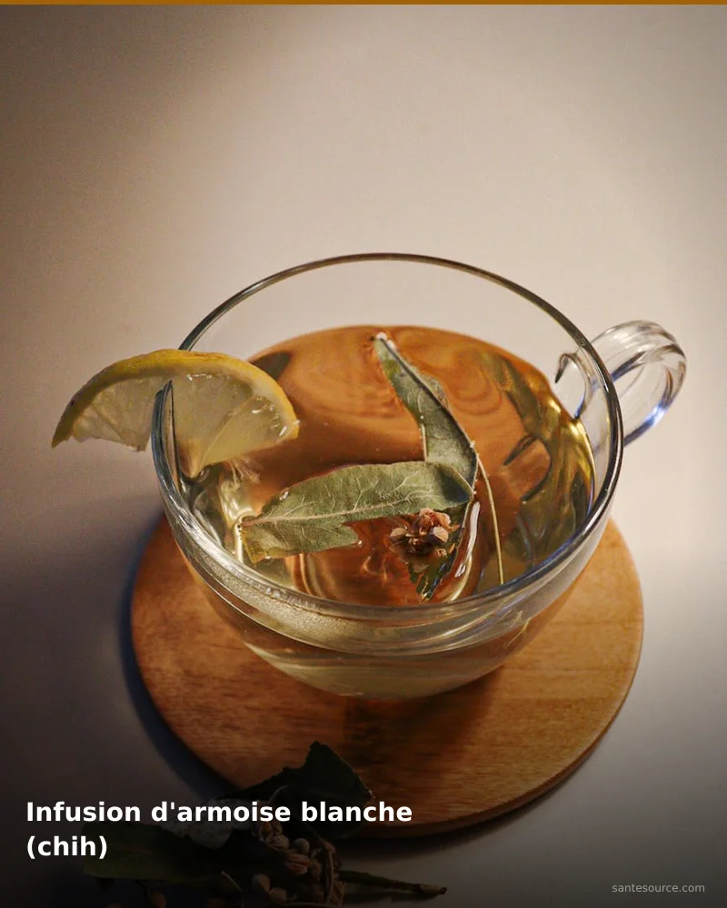 Infusion d'armoise blanche (chih), remède naturel africain pour soutenir confort digestif, ingrédients végétaux traditionnels