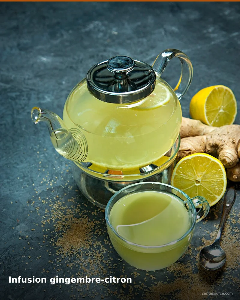 Infusion de gingembre-citron, remède naturel africain pour soutenir gestion du poids, ingrédients végétaux traditionnels