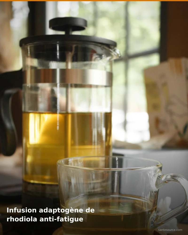 Préparation traditionnelle de infusion adaptogène de rhodiola anti-fatigue, remède naturel africain pour soutenir énergie et vitalité, ingrédients végétaux