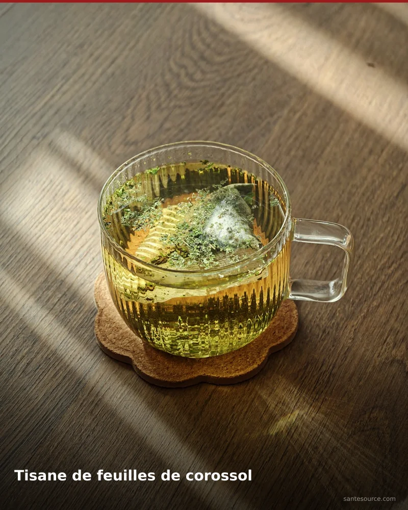 Tisane de feuilles de corossol, remède naturel africain pour soutenir tension artérielle, ingrédients végétaux traditionnels
