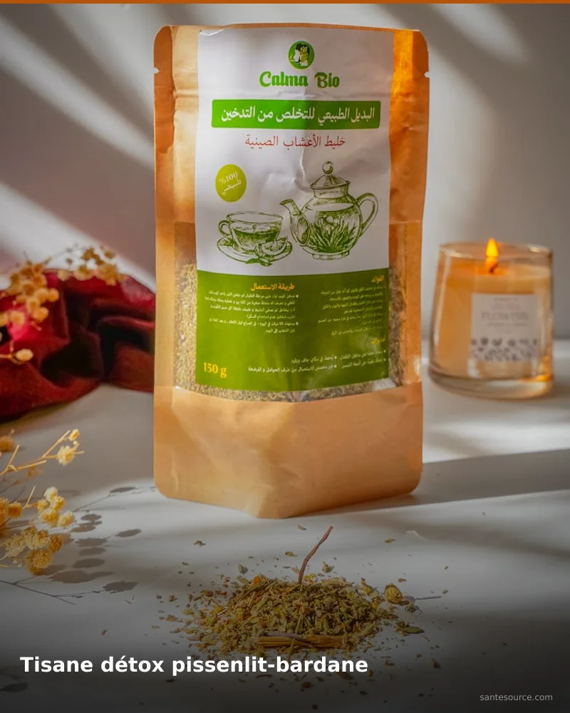 Préparation traditionnelle de tisane détox pissenlit-bardane, remède naturel africain pour soutenir gestion du poids, ingrédients végétaux