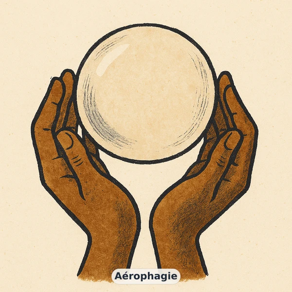 Illustration éditoriale du symptôme « Aérophagie » : métaphore visuelle apaisante évoquant un déséquilibre de confort digestif