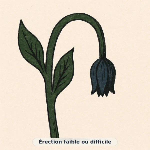 Illustration éditoriale du symptôme « Érection faible ou difficile » : arc à la corde momentanément détendue, représentation apaisante évoquant un déséquilibre de vitalité masculine