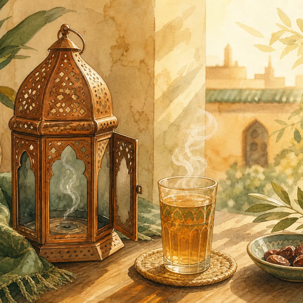 Illustration éditoriale du symptôme « Fatigue post-Ramadan », lanterne éteinte évoquant un besoin de récupération énergétique