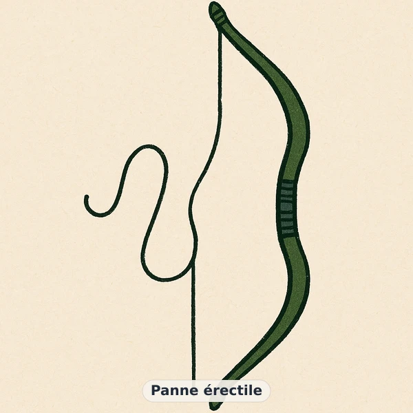 Illustration éditoriale du symptôme « Panne érectile » : métaphore visuelle apaisante évoquant un déséquilibre de vitalité masculine