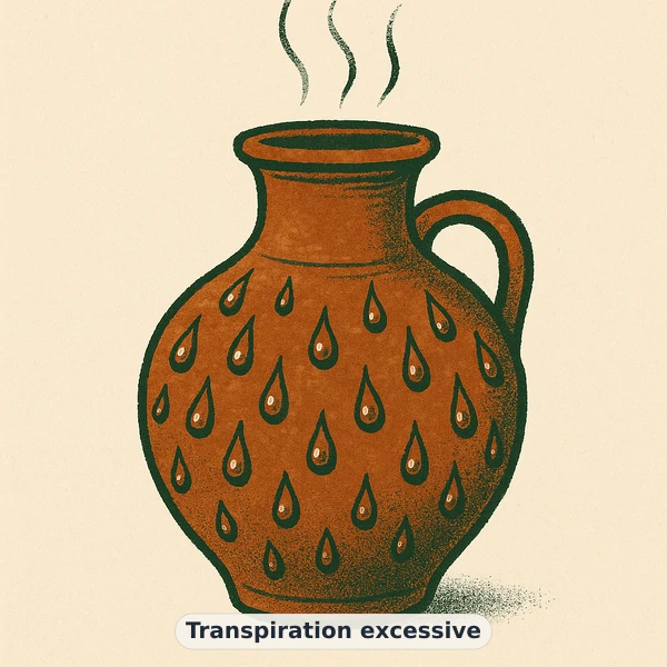 Illustration éditoriale du symptôme « Transpiration excessive » : métaphore visuelle apaisante évoquant un déséquilibre de vitalité masculine