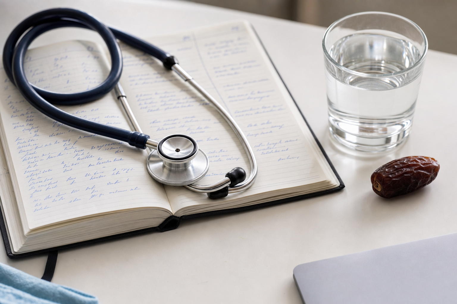 Stéthoscope médical posé sur un carnet alimentaire évoquant l'évaluation clinique des dangers du régime Tayibat