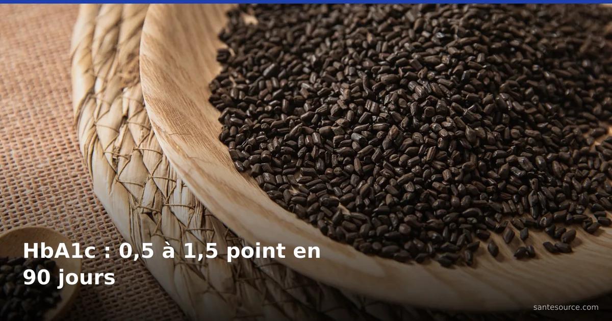 Graines de nigelle (habba sawda) dans un bol en bois, plante marocaine étudiée pour baisser l'hémoglobine glyquée