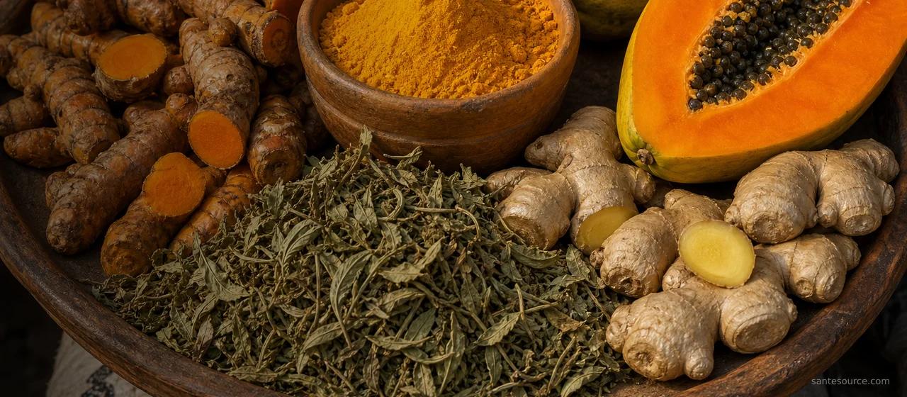Curcuma, papaye et gingembre frais pour soutenir la digestion naturellement