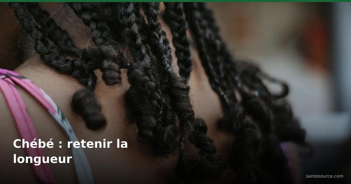 Gros plan sur de longues tresses et torsades de cheveux crépus sur la nuque d'une femme noire, illustrant la rétention de longueur visée par la poudre de chébé